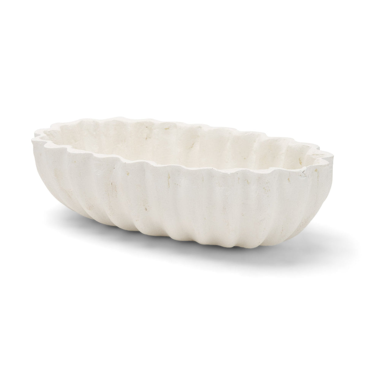 Camelia Fluted White Paper Mache Long Centerpiece Bowl by Mercana at Eve Furniture
