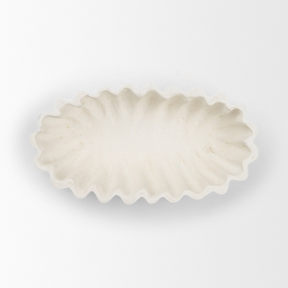 Camelia Fluted White Paper Mache Long Centerpiece Bowl by Mercana at Eve Furniture