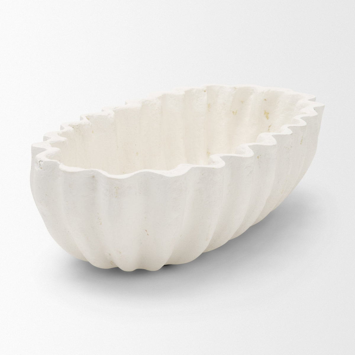 Camelia Fluted White Paper Mache Long Centerpiece Bowl by Mercana at Eve Furniture