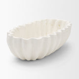 Camelia Fluted White Paper Mache Long Centerpiece Bowl by Mercana at Eve Furniture