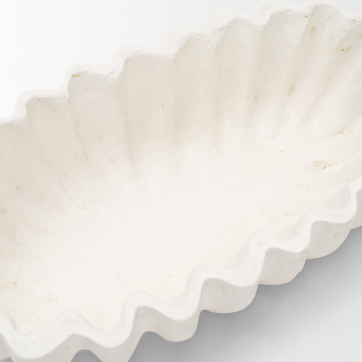 Camelia Fluted White Paper Mache Long Centerpiece Bowl by Mercana at Eve Furniture