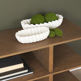 Camelia Fluted White Paper Mache Long Centerpiece Bowl by Mercana at Eve Furniture