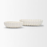 Camelia Fluted White Paper Mache Long Centerpiece Bowl by Mercana at Eve Furniture