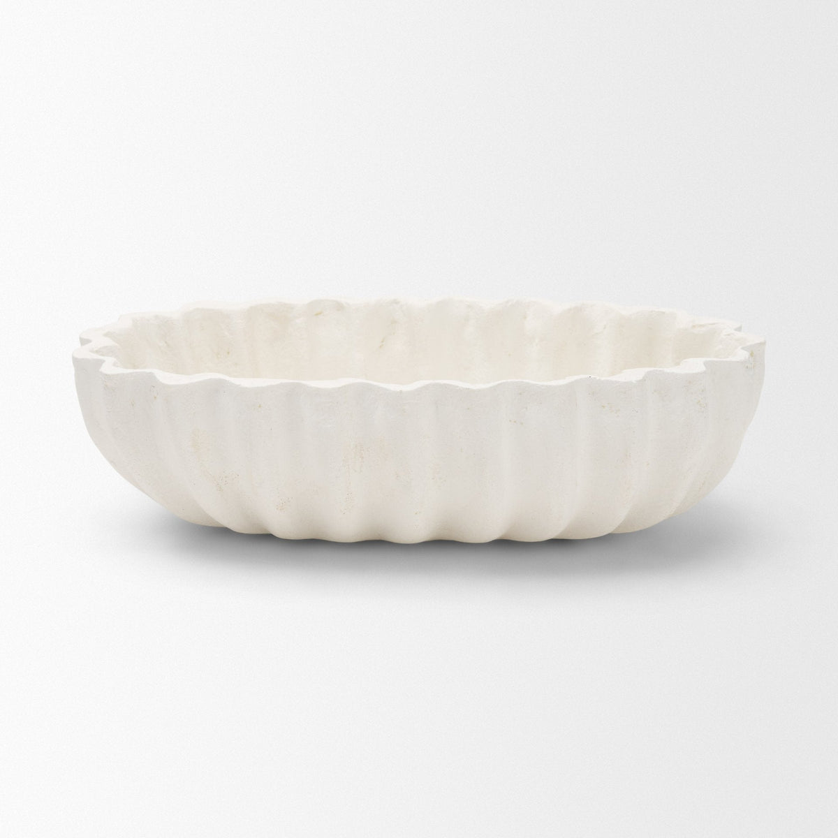 Camelia Fluted White Paper Mache Long Centerpiece Bowl by Mercana at Eve Furniture