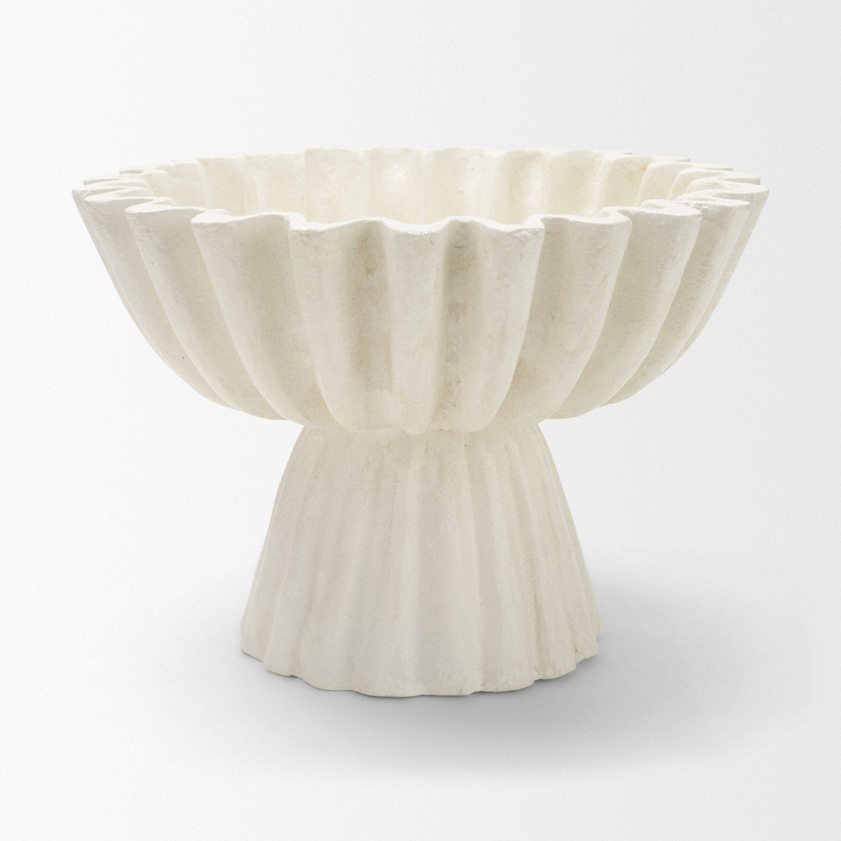 Camelia Fluted White Paper Mache Pedastal Centerpiece Bowl by Mercana at Eve Furniture