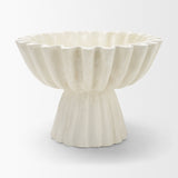 Camelia Fluted White Paper Mache Pedastal Centerpiece Bowl by Mercana at Eve Furniture