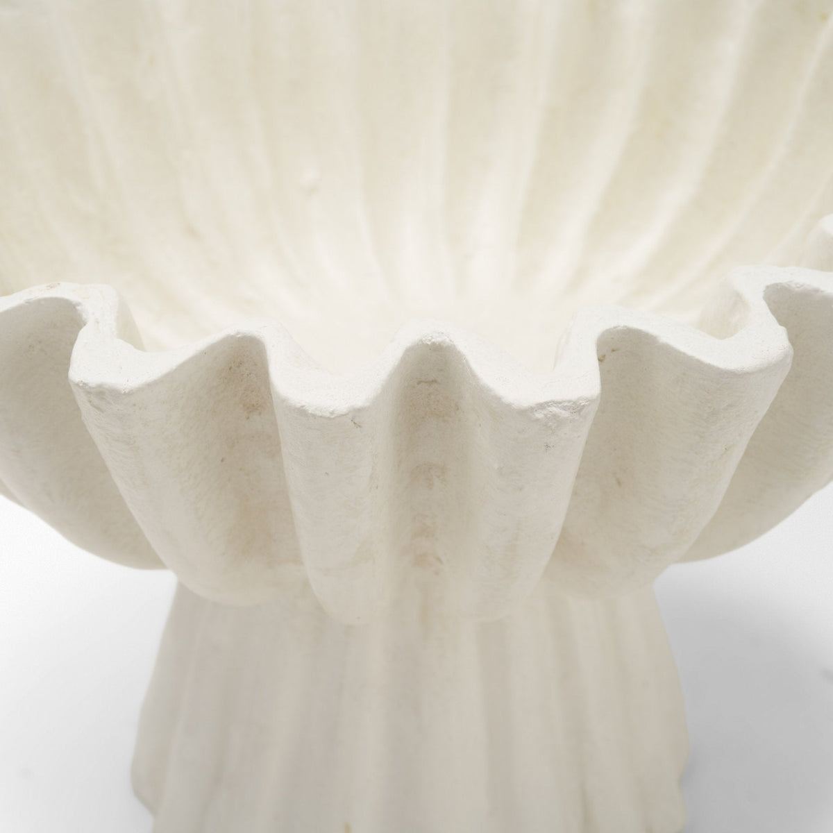 Camelia Fluted White Paper Mache Pedastal Centerpiece Bowl by Mercana at Eve Furniture