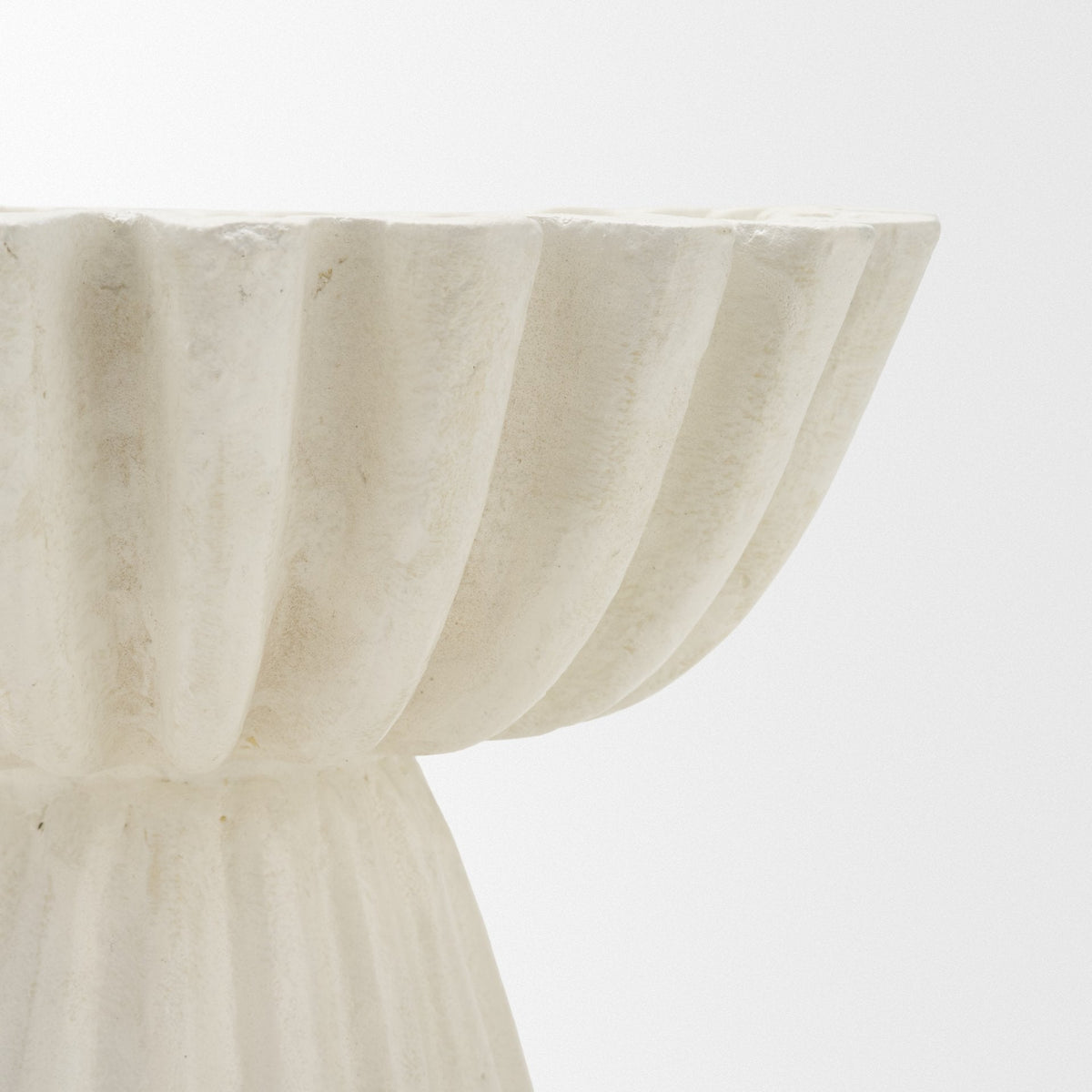 Camelia Fluted White Paper Mache Pedastal Centerpiece Bowl by Mercana at Eve Furniture