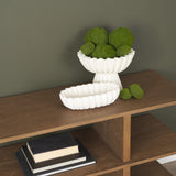 Camelia Fluted White Paper Mache Pedastal Centerpiece Bowl by Mercana at Eve Furniture