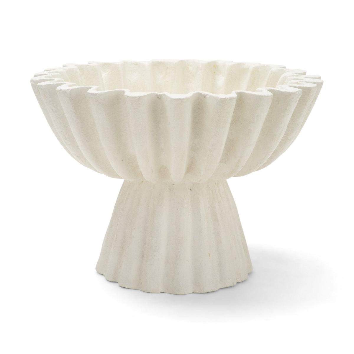Camelia Fluted White Paper Mache Pedastal Centerpiece Bowl by Mercana at Eve Furniture