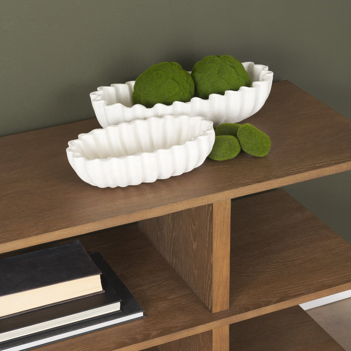 Camelia Large Fluted White Paper Mache Round Centerpiece Bowl by Mercana at Eve Furniture