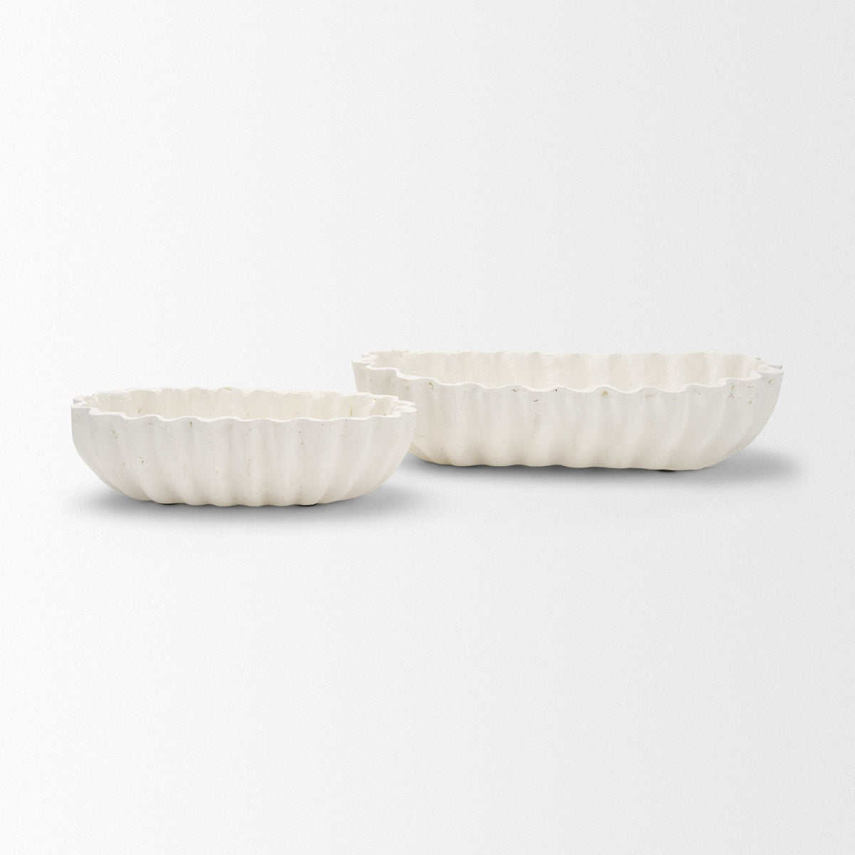 Camelia Large Fluted White Paper Mache Round Centerpiece Bowl by Mercana at Eve Furniture