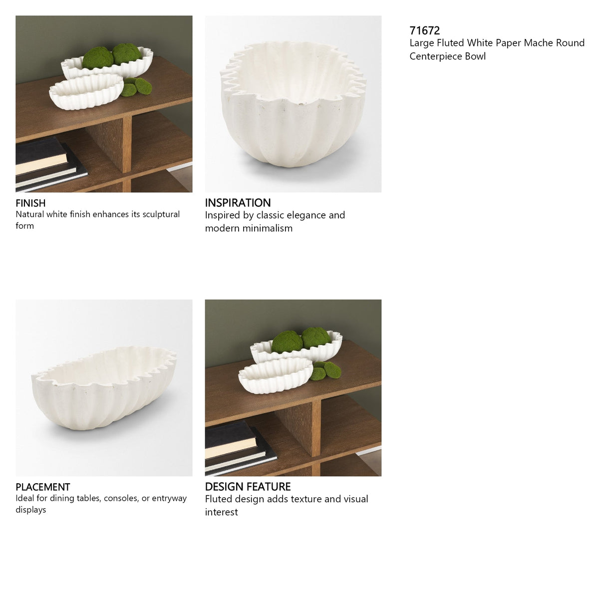 Camelia Large Fluted White Paper Mache Round Centerpiece Bowl by Mercana at Eve Furniture