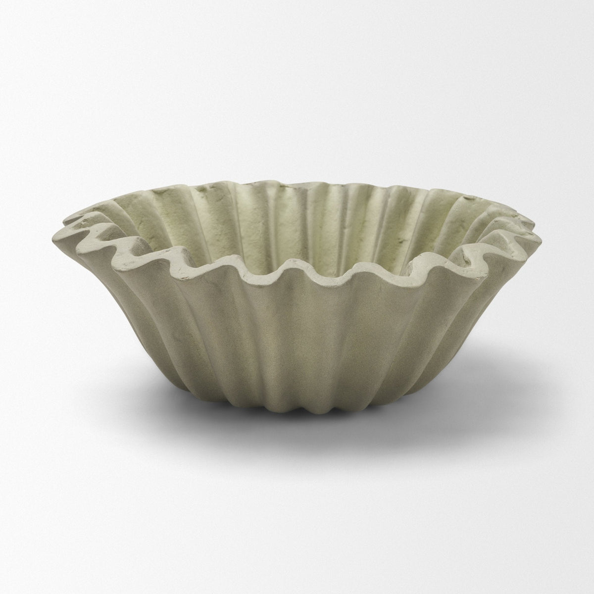Camelia Small Fluted Sage Green Paper Mache Round Centerpiece Bowl by Mercana at Eve Furniture