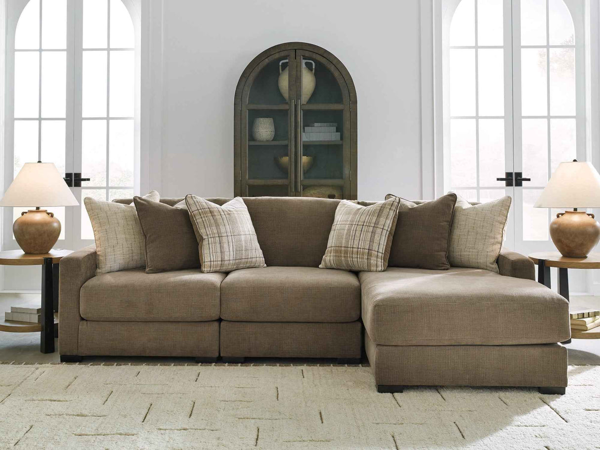 Camellia-Court Coffee 3-Piece RAF Sectional with Chaise