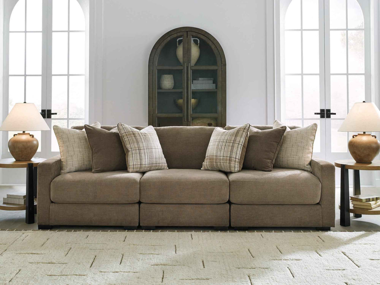 Camellia-Court Coffee 3-Piece Sectional Sofa