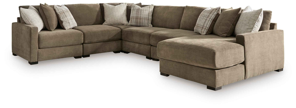 Camellia-Court Coffee 6-Piece Sectional with Chaise