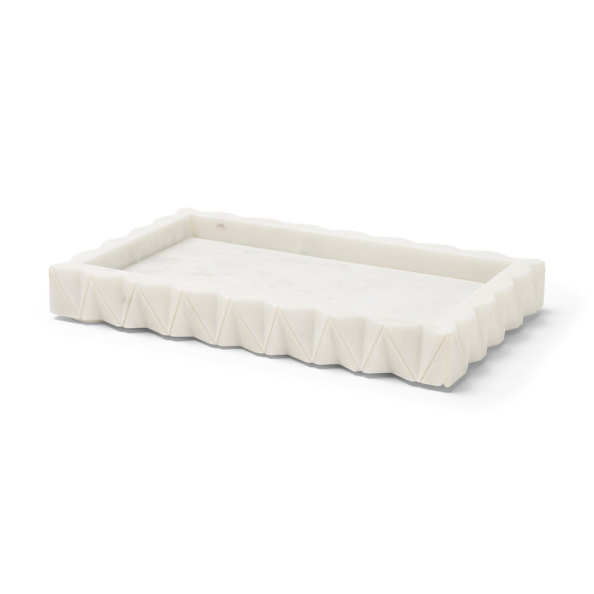 Camellia Rectangular White Marble Scalloped Tray by Mercana at Eve Furniture