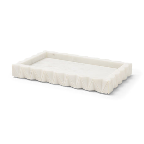 Camellia Rectangular White Marble Scalloped Tray by Mercana at Eve Furniture