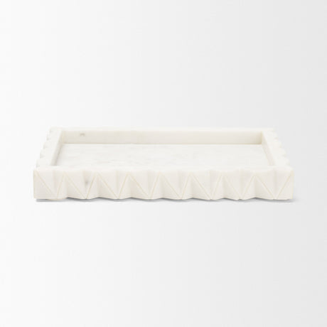 Camellia Rectangular White Marble Scalloped Tray by Mercana at Eve Furniture