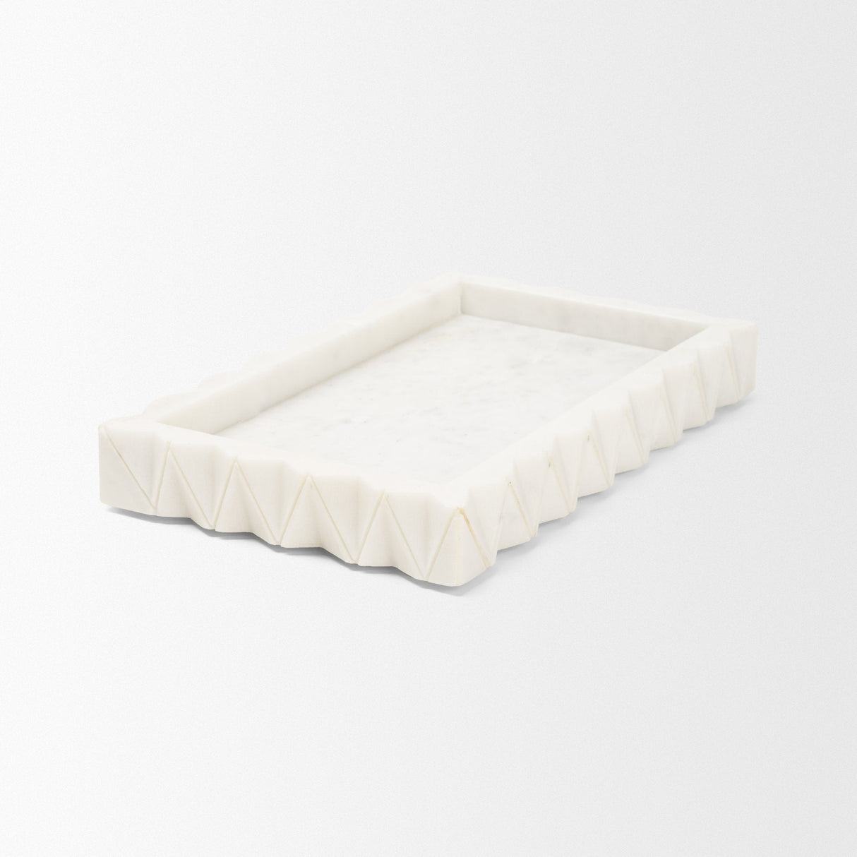 Camellia Rectangular White Marble Scalloped Tray by Mercana at Eve Furniture
