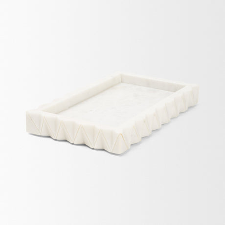 Camellia Rectangular White Marble Scalloped Tray by Mercana at Eve Furniture