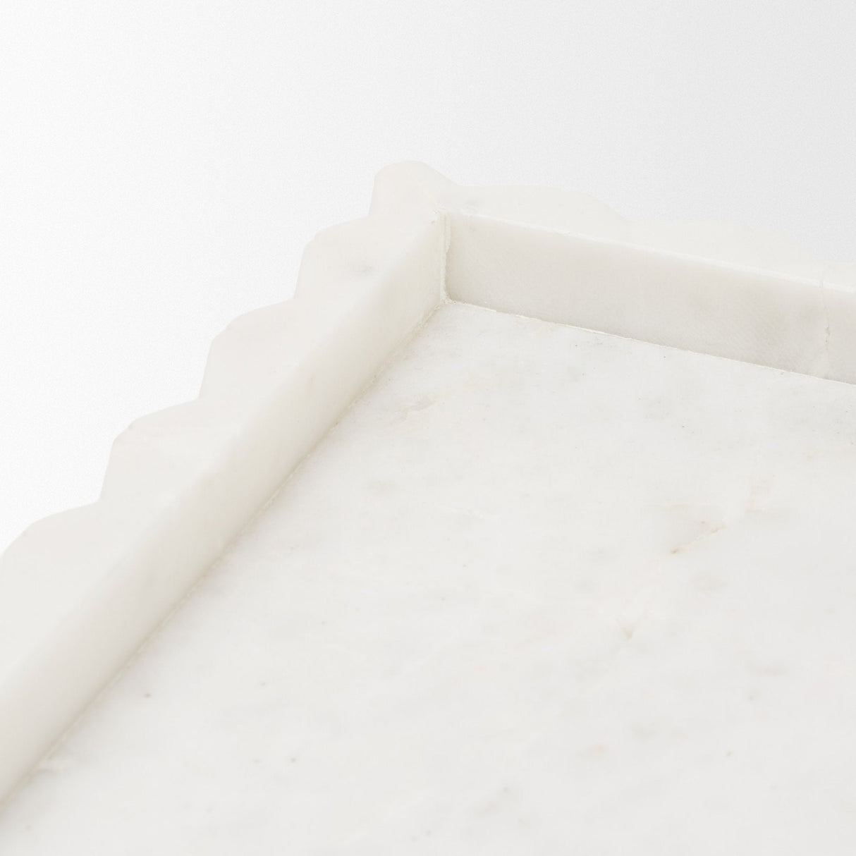 Camellia Rectangular White Marble Scalloped Tray by Mercana at Eve Furniture