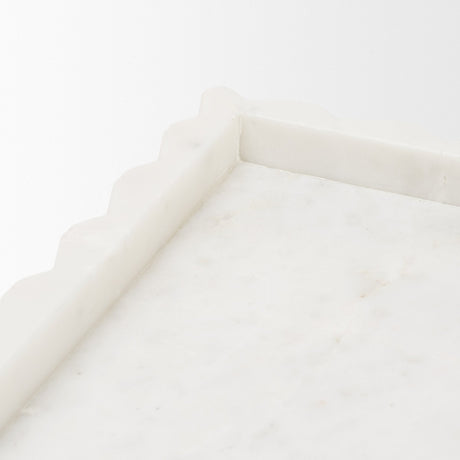 Camellia Rectangular White Marble Scalloped Tray by Mercana at Eve Furniture