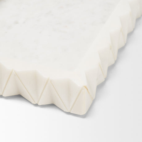 Camellia Rectangular White Marble Scalloped Tray by Mercana at Eve Furniture