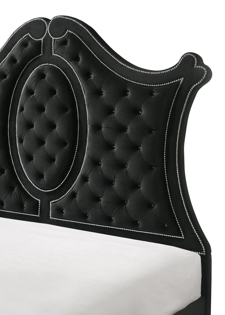 Cameo Black King Upholstered Panel Bed by Crown Mark at Eve Furniture
