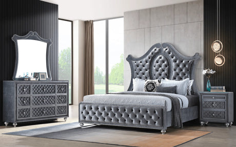 Cameo Gray King Upholstered Panel Bed by Crown Mark at Eve Furniture