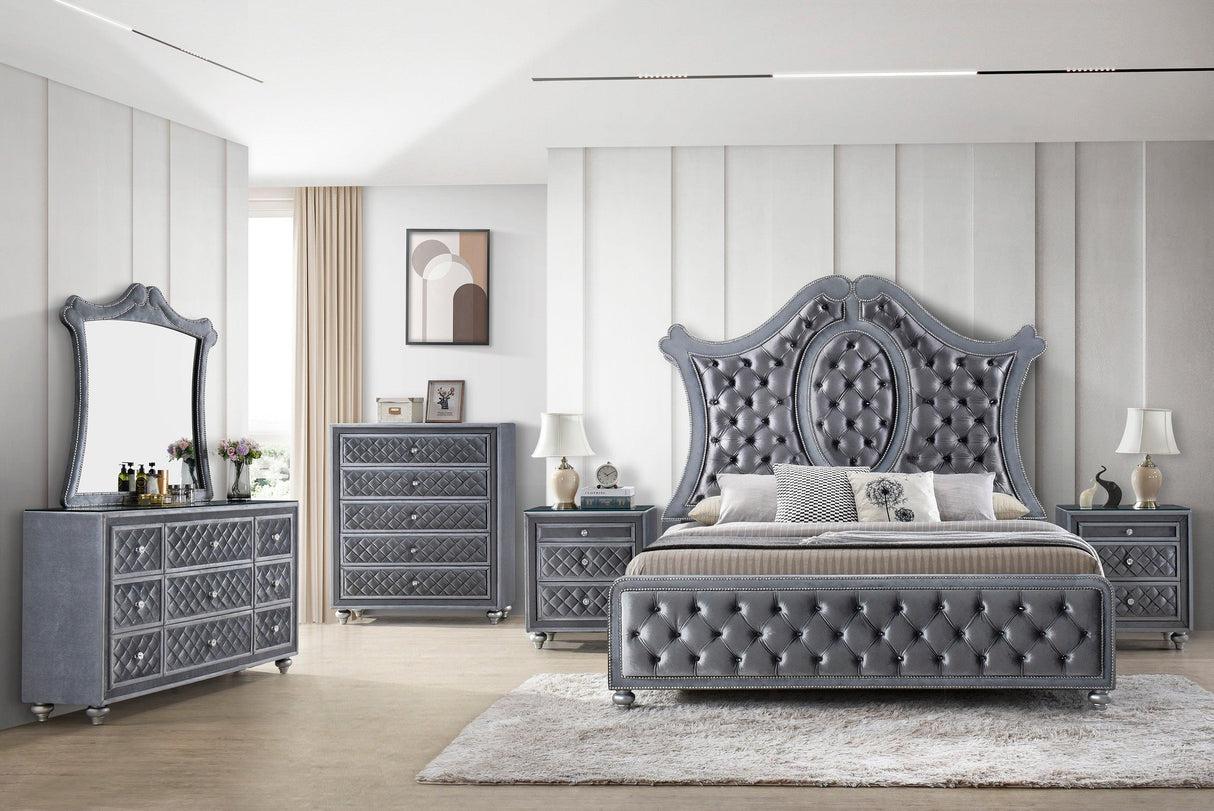 Cameo Gray King Upholstered Panel Bed by Crown Mark at Eve Furniture