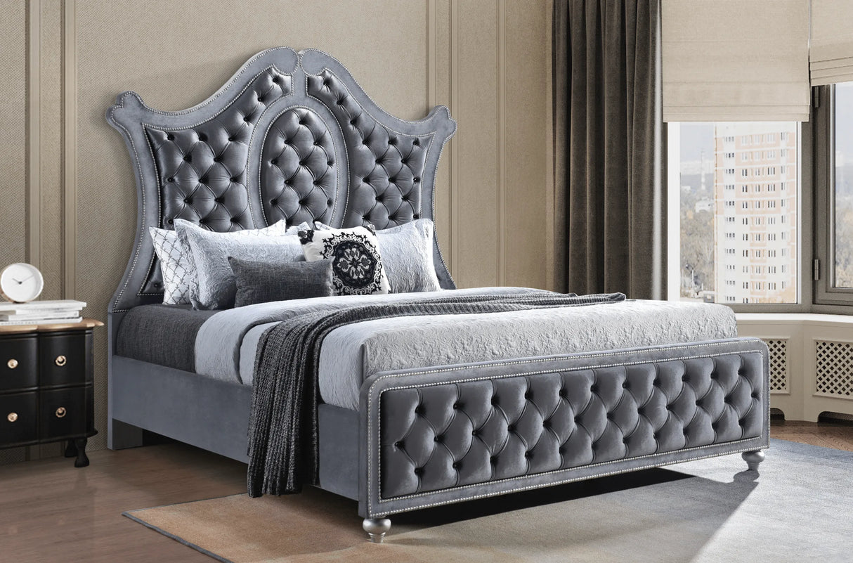 Cameo Gray King Upholstered Panel Bed by Crown Mark at Eve Furniture