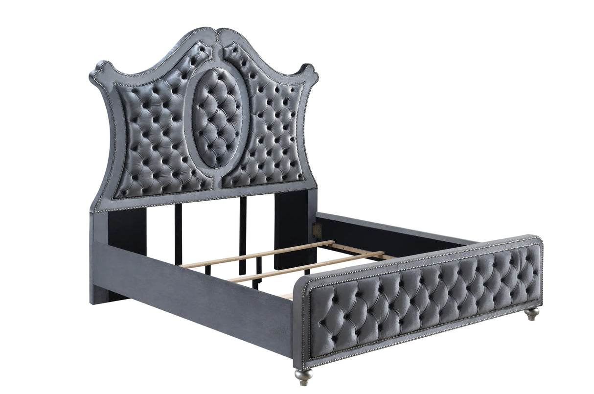 Cameo Gray King Upholstered Panel Bed by Crown Mark at Eve Furniture