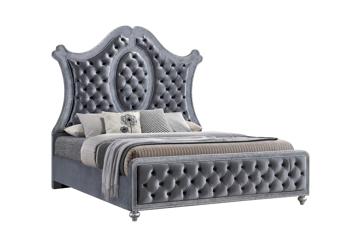 Cameo Gray King Upholstered Panel Bed by Crown Mark at Eve Furniture