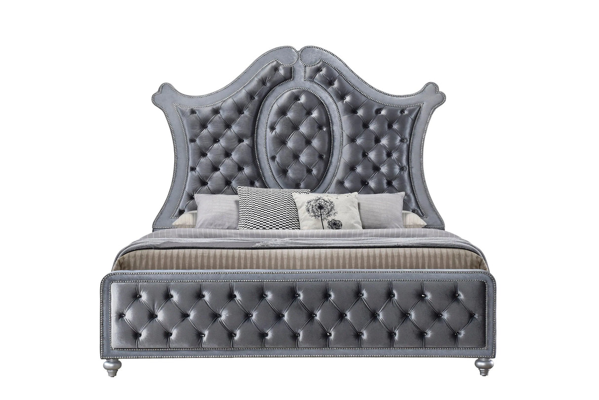 Cameo Gray Queen Upholstered Panel Bed by Crown Mark at Eve Furniture