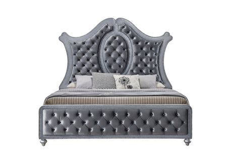 Cameo Gray Queen Upholstered Panel Bed by Crown Mark at Eve Furniture