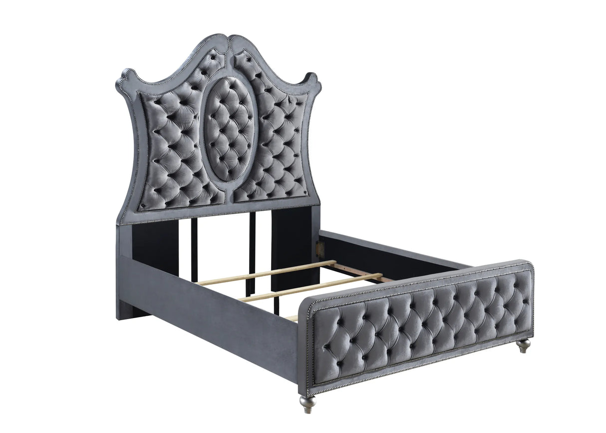 Cameo Gray Queen Upholstered Panel Bed by Crown Mark at Eve Furniture