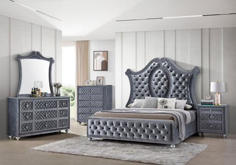 Cameo Gray Upholstered Panel Bedroom Set by Crown Mark at Eve Furniture