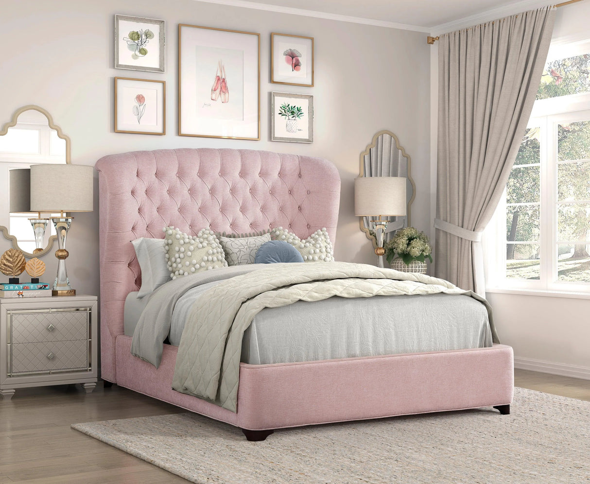Cameo Pink Full Upholstered Wingback Bed by Homelegance at Eve Furniture