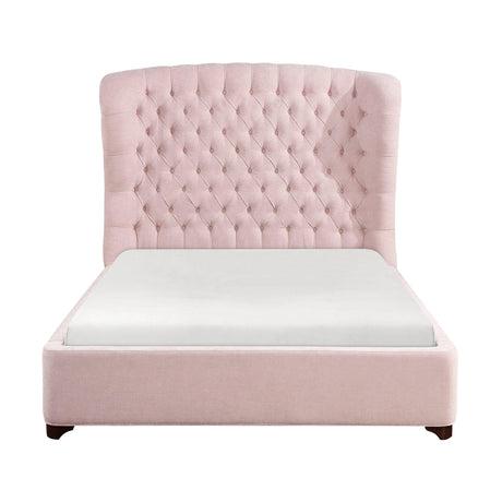 Cameo Pink King Upholstered Wingback Bed by Homelegance at Eve Furniture