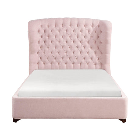 Cameo Pink Queen Upholstered Wingback Bed by Homelegance at Eve Furniture