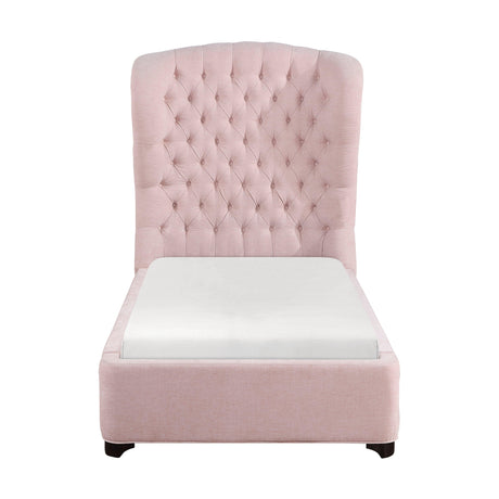 Cameo Pink Twin Upholstered Wingback Bed by Homelegance at Eve Furniture