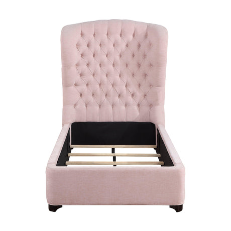 Cameo Pink Twin Upholstered Wingback Bed by Homelegance at Eve Furniture