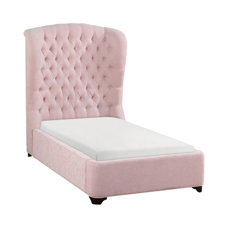 Cameo Pink Twin Upholstered Wingback Bed by Homelegance at Eve Furniture