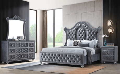 Cameo Gray Upholstered Panel Bedroom Set by Crown Mark at Eve Furniture