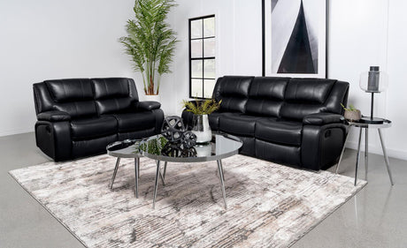 Camila Black 2-piece Upholstered Motion Reclining Sofa Set by Coaster at Eve Furniture