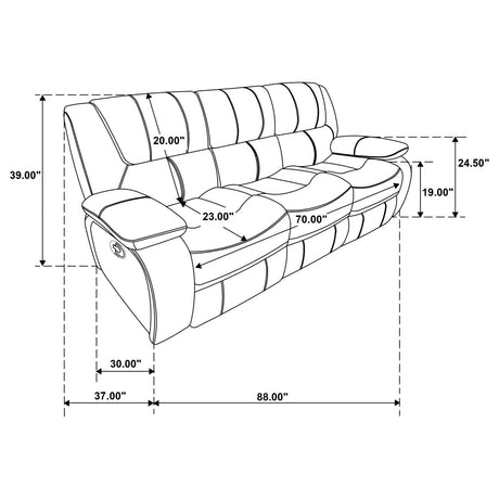 Camila Black 3-piece Upholstered Motion Reclining Sofa Set by Coaster at Eve Furniture