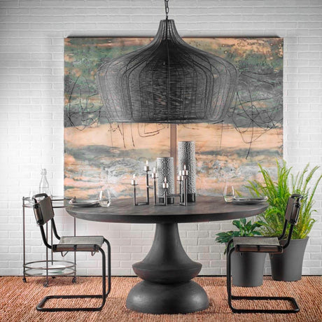 Camila Black Metal Mesh-Style Four Bulb Chandelier by Mercana at Eve Furniture