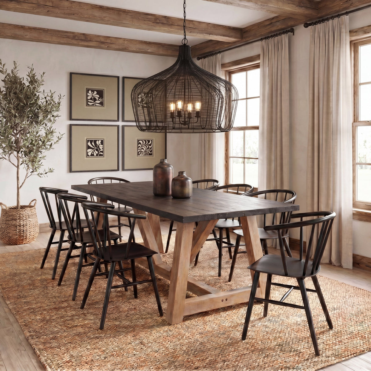 Camila Black Metal Mesh-Style Four Bulb Chandelier by Mercana at Eve Furniture
